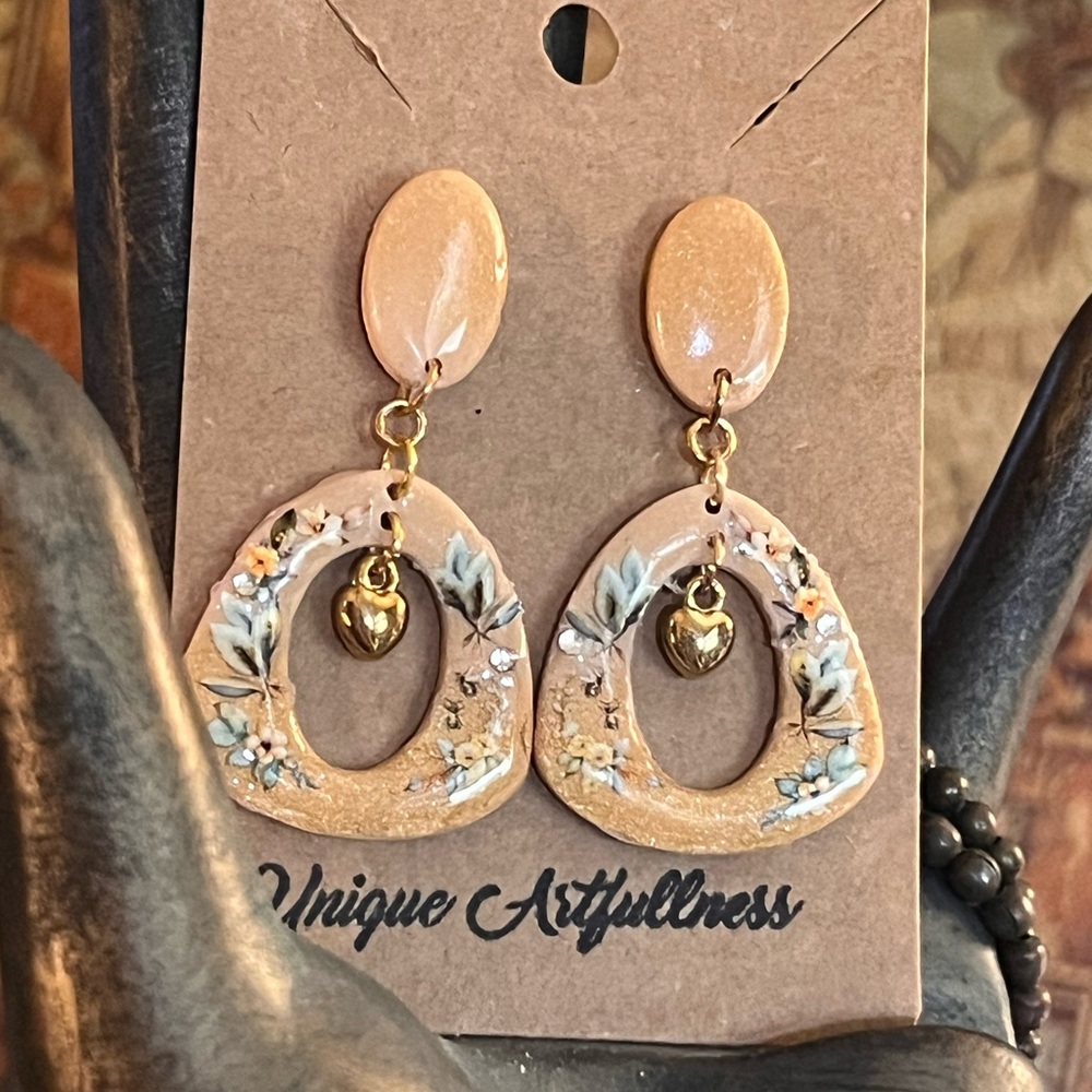 Floral Gold Heart Drop Earrings